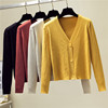 2022秋季韩版宽松黄色毛衣外套，短款外搭长袖，v领针织衫女开衫