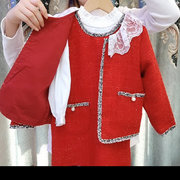女童套装裙冬小香风洋气时髦两件套2023新年装中大童背心裙