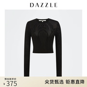 dazzle地素奥莱黑色，小众镂空针织衫长袖，上衣女2d4e4061a