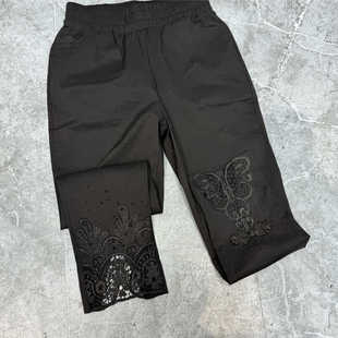 2024年春夏蕾丝裤脚设计时尚烟管裤小个子弹力显瘦休闲七分裤