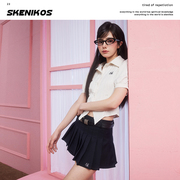 Skenikos甜酷泡泡袖短款衬衫百搭显瘦学院风修身设计感高级衬衣女