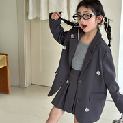女童西装套装2025秋装新款儿童洋气衣服中大童西装外套半裙两件套