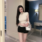 王玖玖半高领羊毛针织衫女春夏季气质，精致无袖上衣高级感时尚t恤