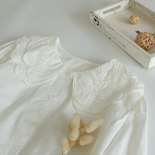 木夏~春季上衣日系双层镂空刺绣，娃娃领衬衫，白色甜美宽松衬衣女