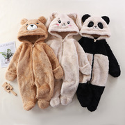 婴儿家居连体服秋冬宝宝可爱卡通熊猫小兔小熊连体衣外出毛绒罩衣