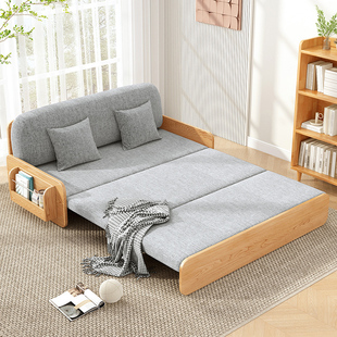 实木沙发床折叠客厅两用阳台多功能床小户型懒人可伸缩布艺小沙发