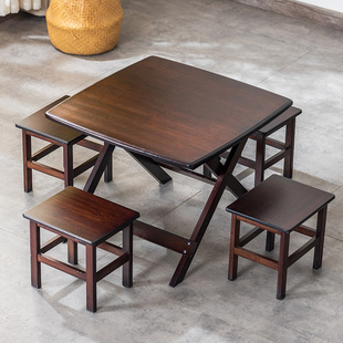 楠竹可折叠桌子便携式餐桌客厅家用简易实木户外四方桌正方形阳台