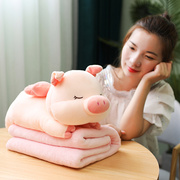 猪猪抱枕公仔小狗娃娃网红床上睡觉毛绒玩具女生午睡毯子两用被子