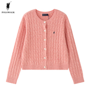 POLOWALK毛衣女冬季2023小个子温柔杂色高级感粉色针织衫外套