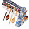 日式和风袋木质筷子勺子叉子，三件套旅行便携餐具套装环保学生