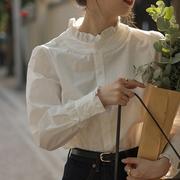 白色立领衬衫女春秋，2024年设计感小众法式别致上衣花边领衬衣