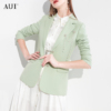 aui绿色高端气质西装外套，女2024春秋小众设计职业，休闲小西服