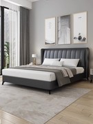黑色真皮床简约1.8米双人床，主卧婚床现代意式极简轻奢小户型软床