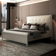 轻奢实木双人床美式实木床，现代简约1.8米软包床时尚真皮箱床婚床