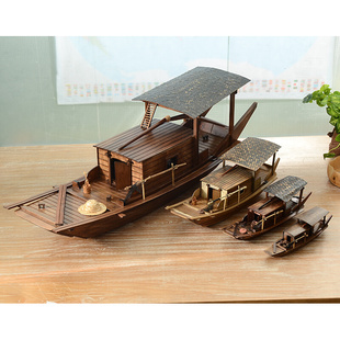 江水乡(江水乡)帆，船模船渔船乌篷船模中式工艺船摆件实木装饰品