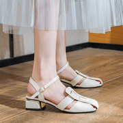 法式罗马凉鞋配裙子的鞋2023不漏脚趾小众设计大码女鞋40一43