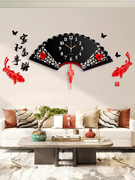 客厅挂钟夜光中国风时钟现代中式石英钟静音家用艺术创意扇形钟表