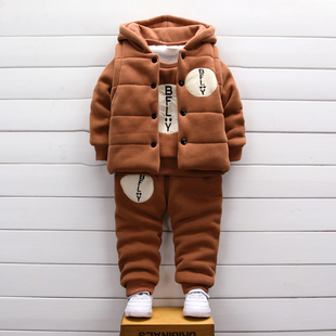 宝宝加绒加厚卫衣三件套装，婴儿童装秋冬季男童女童棉衣服外套冬装