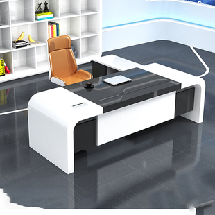 香尔特创意烤漆办公家具，老板桌简约现代总裁，大班台白色桌椅组合