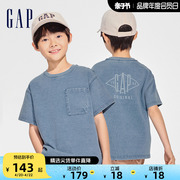 Gap男童2024春夏logo宽松圆领牛仔印染短袖T恤儿童装401274