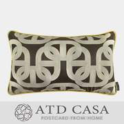 现代中式样板房设计师家居软装沙发，靠包抱枕(包抱枕)棕色抽象几何腰枕