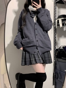 神仙club原创设计JK毛衣灰色笔记学院风灰色系列开衫纯色针织衫
