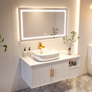 小清新浴室柜组合卫生间洗漱台洗手洗脸池，岩板台上盆智能镜柜