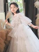 儿童礼服小女孩婚纱甜美女童高端生日公主裙儿童钢琴演奏白色纱裙