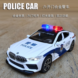 儿童警车玩具合金属公安，110汽车模型仿真六开门回力特警察车男孩
