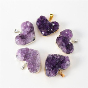 天然乌拉圭紫水晶簇爱心吊坠紫晶牙块金银色包边心形项链饰品