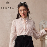 商场同款fexata斐格思蕾丝衫，2023冬网纱，花边复古灯笼袖衬衫女