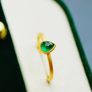 原创 天然祖母绿水滴18K金镶嵌戒指，水灵通透 可以免费更改戒圈