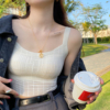 夏季吊带小背心女带胸垫西装内搭网红美背网纱短款打底白色上衣潮