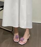 凉鞋女鞋新中式旗袍高跟鞋复古气质紫色玫瑰花拖鞋女外穿夏天