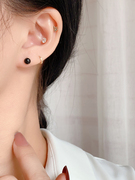 14k高级感韩国纯金耳钉小众，设计黑色玛瑙金螺丝(金螺丝，)耳骨钉耳环简约k