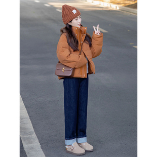 小个子韩系立领短款橘色棉衣棉服女冬季高级感面包服棉袄外套