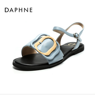 Daphne 达芙妮夏女鞋时尚皮带扣露趾低跟轻便优雅扣带女凉鞋