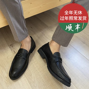 冬季乐福鞋男豆豆英伦商务休闲一脚蹬皮鞋加绒青年发型师正装男鞋