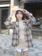 韩版慵懒风格子衬衣女夏季防晒衣气质宽松长袖ins上衣港风外套女
