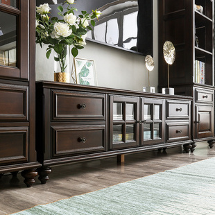 美式纯全实木电视柜茶几，组合欧式中古风，法式复古轻奢原木客厅家具