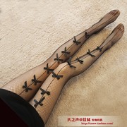 流行后竖线黑色蝴蝶结，性感网袜小网眼丝袜，连裤透明打底美腿女袜