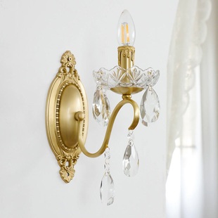 法式复古水晶壁灯，欧式美式卧室床头客厅过道，楼梯全铜壁灯