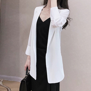 雪纺西装外套女2024夏季韩版宽松七分袖中长款薄款防晒小西服