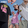 GUUKA&Agaho联名白色T恤男短袖夏季纯棉情侣嘻哈落肩半袖体恤宽松