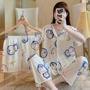 Re-女士夏季短袖睡衣三件套韩版甜美可爱卡通家居服