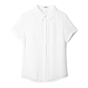 韩国工作服白色职业衬衫，女夏季宽松短袖，雪纺不透大码衬衣上衣