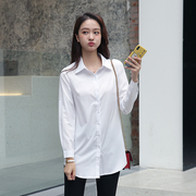 衬衫女长袖2022春装大码显瘦中长款学生韩范白衬衫，休闲打底白衬衣(白衬衣)