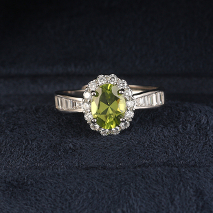 天然橄榄石戒指女s925纯银彩宝时尚个性清新绿宝石，开口气质指环