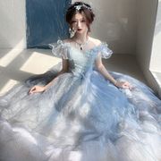 蓝色晚礼服裙女2023高级质感18岁成人礼轻奢高端法式在逃公主
