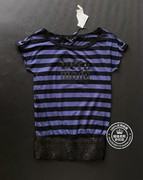 VM国内紫色灰色蓝色圆领条纹亮片短袖百搭时尚中长款T恤